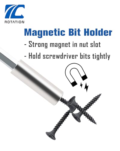 ROTATION 1/4 Inch Magnetic Bit Driver, Nut Driver with Non-slip Handle and Strong Magnet Tip, Screwdriver Handle for Holding Bits and Screws, 197mm/7.7 inch - style: 1pc