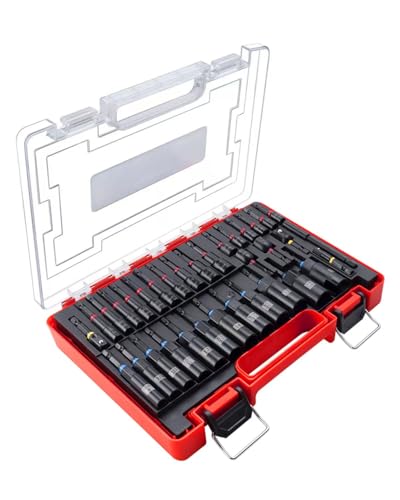 ROTATION 34-Piece Impact Driver Bit Set, Magnetic Impact Nut Driver Set | Magnetic, SAE & Metric, Deep Impact Nut Drivers, Impact Socket Adapters & Wing Nut Driver, Bit Extension with Storage Case