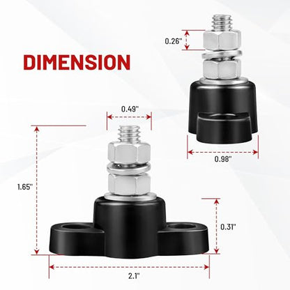 RED WOLF 12V 150A Power Distribution Block 5/16" Single Stud Busbar M8 Terminal Bus Bar 12 Volt DC Battery Junction Post for Auto Boat Marine Solar System Positive and Negative (2PC) - size: Single M8 Stud