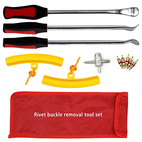 Shkalacar Steel Tire Spoons Tool Set, Tire Tools Rim Protector, Valve Tool, Spoon Tyre Lever Changing Tool Tire Removal Repair Tools with Rim Protectors Valve Cores