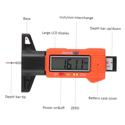 Digital Tire Tread Depth Gauge Tire Tread Depth Ruler High Accuracy Measurement Tool for Vehicles