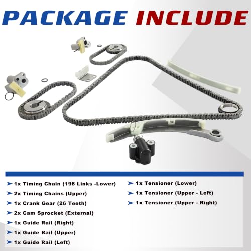 3.5L Engine VQ35DE Timing Chain Kit Replace OE#130707Y016, 130707Y011, 130707Y000 | Fit For 3.5L V6 DOHC 24v Nissan Maxima 2002-2008/ 350Z 2003-2007/ Altima 2002-2006/ Quest 2004-2009/Murano 350Z 2003-2007 - size: Timing Chain Kit 3.5L