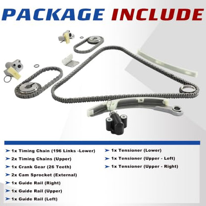 3.5L Engine VQ35DE Timing Chain Kit Replace OE#130707Y016, 130707Y011, 130707Y000 | Fit For 3.5L V6 DOHC 24v Nissan Maxima 2002-2008/ 350Z 2003-2007/ Altima 2002-2006/ Quest 2004-2009/Murano 350Z 2003-2007 - size: Timing Chain Kit 3.5L