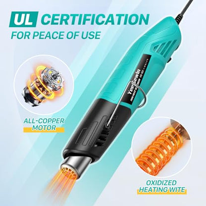Heat Gun, 380W Fast Heat Mini Hot Air Gun with 2-Temp Settings 480°F-850°F(249°C-455°C) Overheat Protection Reflector Nozzle, 4.9Ft Long Cable for Shrink Wrap,Vinyl, Crafts, Epoxy Resin - color: Blue