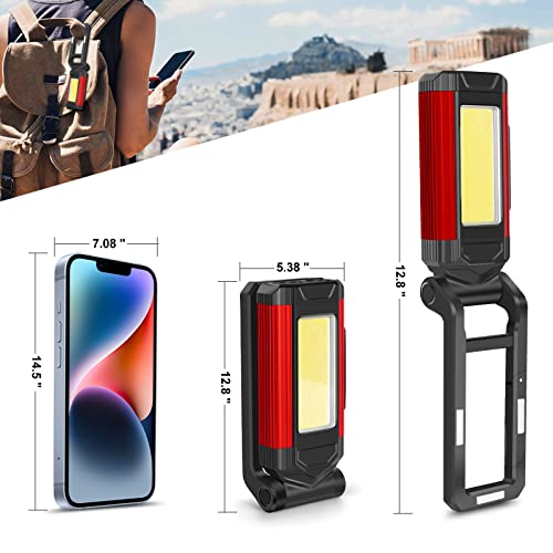 YiaMia Rechargeable Magnetic Work Light 2-Pack LED Flashlight | 2-Pack USB-C Rechargeable LED Work Lights with Strong Magnet, Kickstand and Carabiner for Garage, Camping, Car Repair - color: Red
