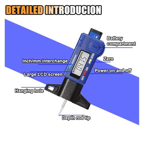 LCD Display Tire Tread Depth Gauge, Car Tire Digital Measuring Gauge Tool with Inch MM Conversion, Tire Wear Gauge Tread Checker for Motorcycle, Truck, Car, SUV, Not Include Battery