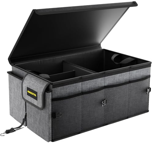 MIKKUPPA Car Trunk Organizer - 65L Collapsible Trunk Organizer with Lid, Sturdy Car Storage for SUV Auto Truck Van with Adjustable Straps and Non Slip Bottom (Gray) - color: Gray, size: Large - With Lid