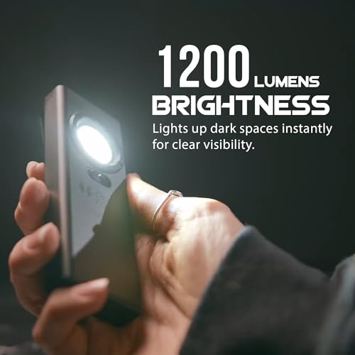 Rechargeable Work Light 1200 Lumen Flat Flashlight - Tactical EDC Flashlight with Magnet and Pocket Belt Clip for Car, Work, Hunting, Outdoors