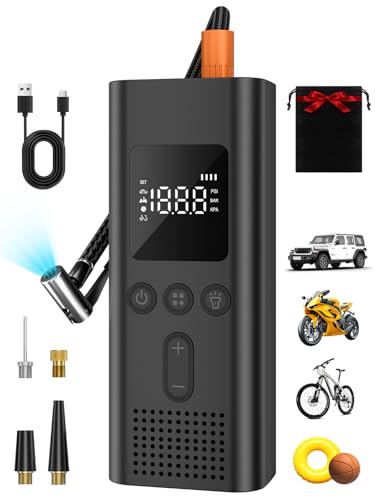 Tire Inflator Portable Air Compressor, 150 PSI Fast Inflation Cordless Air Pump with LED Light, Auto Shut-Off, Rechargeable Battery for Car, Motorcycle, Bike, and Sports Balls - size: 1 Pack