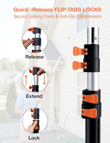 17ft Telescopic Pole with Car Wash Brush and Window Squeegee Kit, 3-12 ft Extension Pole, Bristles Wash Brush, Chenille Mop & Wash Mitt, Wheel Brush for Outdoor Cleaning Supplies for Roof, RV, Truck
