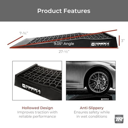 Tomioka Racing Super Slopes Low Profile Car Service Ramps Pair with Anti-Slip Pads, Perfect for Raise Lowered Car Oil Changes, Lift Vehicle Maintenance, & Jack Support