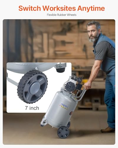 VEVOR 13-Gallon Air Compressor, 2HP, 4.6 SCFM@90PSI, Oil-Free Tank, 66dB Quiet Operation, Ideal for Tire Inflation, Woodworking, Auto Repairs, and Spray Painting (Maximum Pressure 125 PSI) - size: 17.5'' x 16.5'' x 33.3''