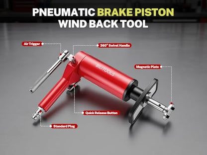 BILITOOLS Pneumatic Brake Caliper Compression Tool, Heavy Duty Brake Tools | 24-Piece Air Compressored Brake Caliper Piston Compressor Wind Back Rewind Tool - color: Black, style: Air Operation