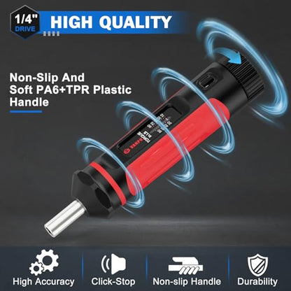 VANPO Torque Screwdriver 10-90 in-lb, 1/4" Drive Precision Driver Set | Inch Pounds Torque Wrench, 60 S2 Steel Bits for Gunsmithing, Bike Repair, Scope Mounting, Maintenance, DIY - size: 10-90In-lb
