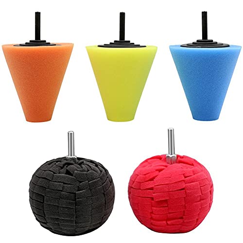 Burnishing Foam Sponge 5pcs Polishing Cone Ball Buffing Pad Car Wheel Hub Cleaner Set Car Detailing Wheel Brush Kit