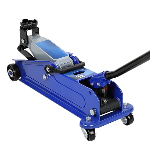 3 Ton Floor Jack (6600 lbs) - Heavy Duty Steel Low Profile Hydraulic Car Jack for Home Garage Use, Fast Lift Service Jack with Wheels, Lifting Range (5"-15.2") - color: Blue