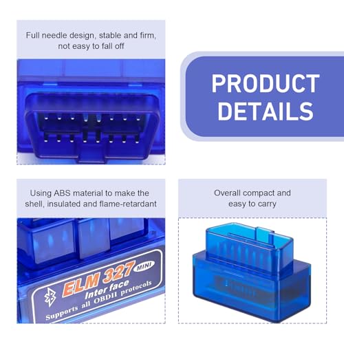 OBD2 Scanner, ELM327 V2.1 Bluetooth Diagnostic Tool, Universal Car Code Reader for Android iOS, Real-time Vehicle Data Monitor (Blue)
