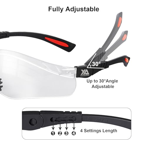 xaegistac Shooting Glasses Anti Fog -Shooting Range Eye Protection | Adjustable Safety Glasses with Z87.1 Certificated Impact Reistance - color: Black Orange Frame Clear Lens