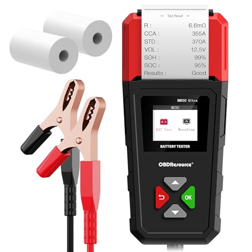 OBDResource BM550 Ultra Car Battery Tester with Printer 100-2000 CCA Load Capacity for 6V 12V 24V Batteries,Automotive Digital Battery Analyzer for Truck, Boat, RV, Marine Vehicle and More - color: black with printer