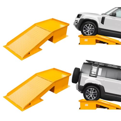 Heavy Duty Truck Ramps for Oil Changes, 20 Ton Capacity Car & Truck Service Ramps, Wide Wheel Lift Ramps for Maintenance, Pair, Yellow