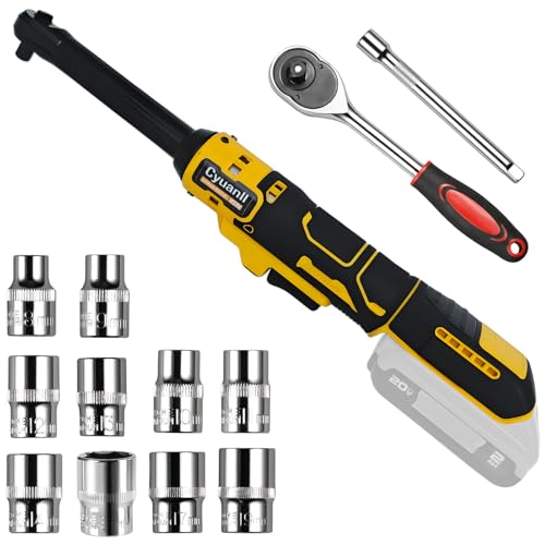 3/8" Extended Cordless Ratchet Wrench Compatible with DEWALT 20V Batteries(No Battery),60Ft-lbs Torque & 6" Extended Neck For Tight Spaces Automotive Repair,Electric Power Ratchet Wrench Set-Yellow - color: Yellow, size: Big
