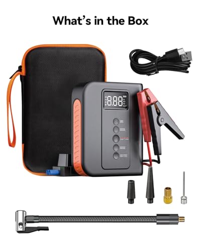 10000 amp Jump Starter with Air Compressor for Car, Battery Portable Power Pack 150PSI Tire Inflotor, USB Charge, LED Light, for All Gas and Up to 8L Diesel Engines Jumper Box