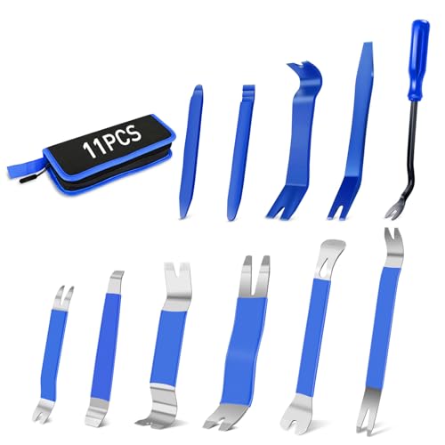 GOOACC 11PCS Trim Removal Tool Kit, Metal & Nylon Pry Tools Set for Car Door Panel, Dashboard, Audio, Clips, Fastener Remover w/Storage Box – Blue - color: Blue, size: 11Pcs