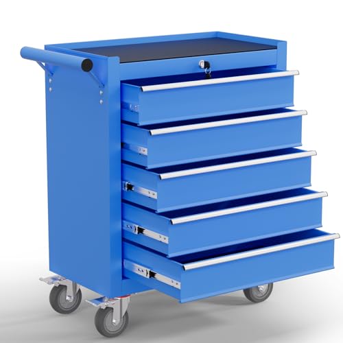 5-Drawer Tool Chest,Rolling Tool Cart with Wheels,High Capacity Tool Cabinet with Locking System for Garage, Warehouse, Workshop-Blue - color: Blue, size: 5 Drawer