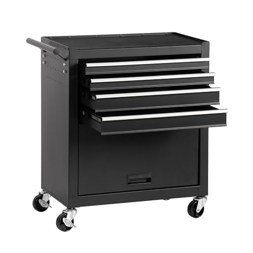 4-Drawer Lockable Rolling Tool Chest, Black | Heavy Duty Steel Tool Chest with Wheels,Drawer Liners,Enhanced Packaging for Garage,Workshop,Mechanic,Shop - color: Black, style: 4 drawer
