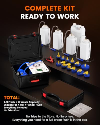 ANCEL BR2000 Elite Brake Bleeder Kit, One-Person Pressure Pulse Brake Fluid Replacement Tool, 4-Wheel Simultaneous Service, 12V Powered, 12 Adapters, 6.5L Bottles, for DIY and Shop Use