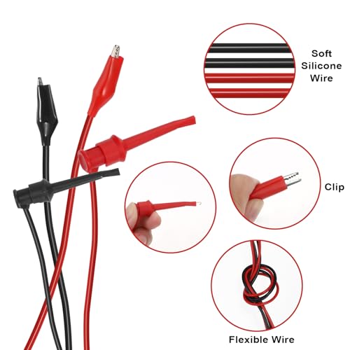 Sumnacon Multimeter Test Lead Set - Stackable Banana Plug to Test Hook, Banana Plug to Alligator Clips Test Cable Kit, Flexible Silicone Electrical Test Wire Leads with Protective 6.6 Ft/2M - size: 6.6 Ft/2M