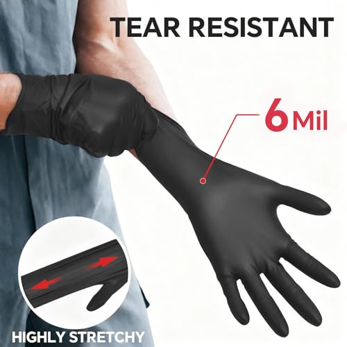 GTT Black Nitrile Exam Gloves 6 Mil, Powder-Free Disposable Gloves, First Aid,Cleaning Food Prep, Tattoo,Cooking,Mechanical - size: Small, style: 200 Count