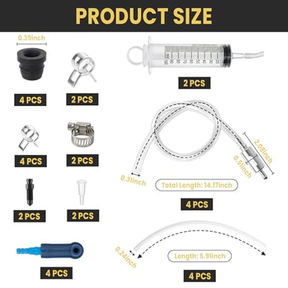 4-Pack Brake Bleeder Hose Kits with One-Way Check Valves | Includes 100 mL Fluid Extractor Pumps and 50 cm Hoses for Cars, Motorcycles, Clutches and Hydraulic Brake Systems
