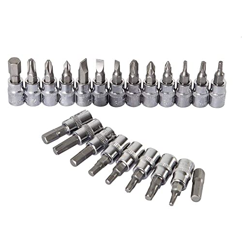 46PCS 1/4 inch Drive Socket Set,Metric Ratchet Wrench Set with 4-14mm CR-V Sockets,S2 Bits,Extension Bars,Mechanic Tool Kits for Household Auto Repair