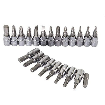 46PCS 1/4 inch Drive Socket Set,Metric Ratchet Wrench Set with 4-14mm CR-V Sockets,S2 Bits,Extension Bars,Mechanic Tool Kits for Household Auto Repair