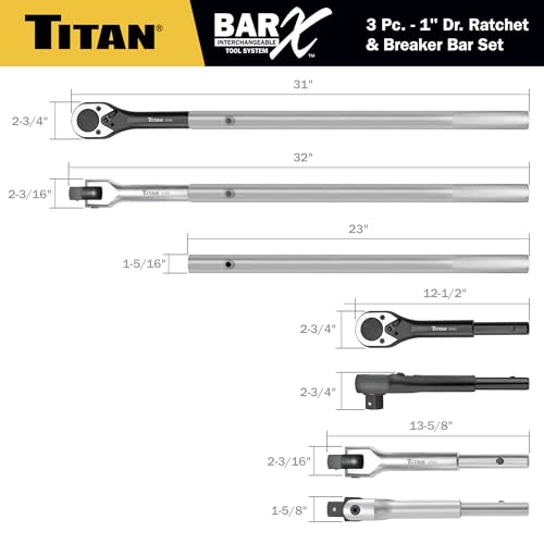 Titan Bar-X 61323 3-Piece 1-Inch Drive Interchangeable Ratchet and Breaker Bar Set
