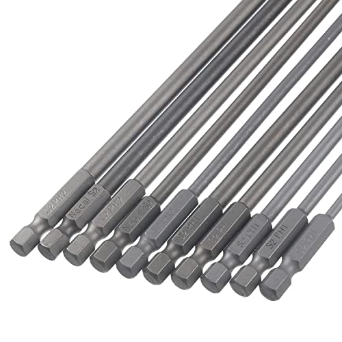 Rocaris 10 Pcs Extra Long Phillips Screwdriver Bit Sets, 1/4 Inch Hex Shank | 8 Inch, Magnetic Screwdriver Bits Cross Head S2
