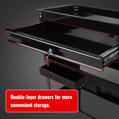 BHB 3 Tier Rolling Tool Cart Box On Wheels with Lockable Drawer, Heavy Duty Capability Tool Cart for Mechanics, Large Storage Organizer Utility Cart, for Garage Warehouse Repair Shop, 350 Lbs Load - style: With Drawer