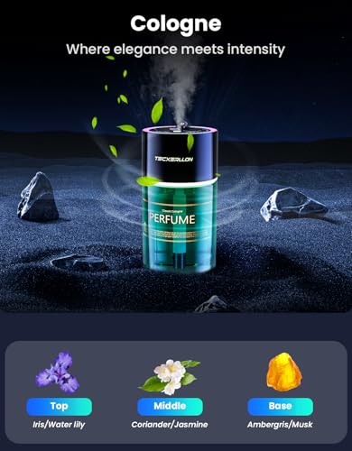 TECXERLLON Smart Car Air Freshener Diffuser with Star Light, 120ml Perfume, Long Lasting, Auto On/Off, 4 Mist Modes, Rechargeable Car Aroma Diffuser Aromatizante Para Carro for Home, Office-Cologne