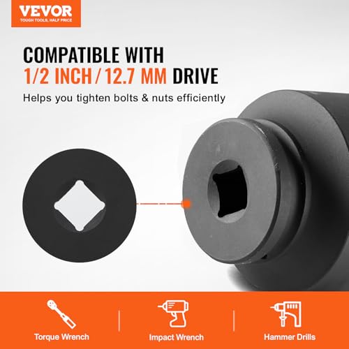 VEVOR Axle Nut Impact Socket Set - 1/2" Drive 6-Point 4-Piece SAE Spindle Nut Socket CR-MO Heat Treated Large Socket Set with Storage Case for Auto Repair, Removing or Installing Axle Nuts - style: 1/2" 4PCS CR-MO