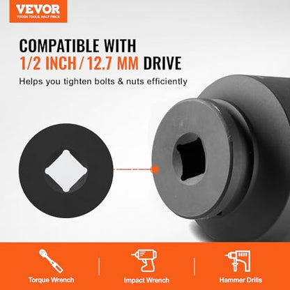 VEVOR Axle Nut Impact Socket Set - 1/2" Drive 6-Point 4-Piece SAE Spindle Nut Socket CR-MO Heat Treated Large Socket Set with Storage Case for Auto Repair, Removing or Installing Axle Nuts - style: 1/2" 4PCS CR-MO