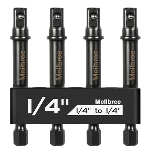 Mellbree Impact Socket Adapter, 4 Pack 1/4 Inch Drill Socket Adapter for Impact Driver/Drill, Automotive DIY, Extension Socket Bits, Handle Nut Driver and Drills - size: 1/4 to 1/4in
