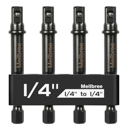 Mellbree Impact Socket Adapter, 4 Pack 1/4 Inch Drill Socket Adapter for Impact Driver/Drill, Automotive DIY, Extension Socket Bits, Handle Nut Driver and Drills - size: 1/4 to 1/4in