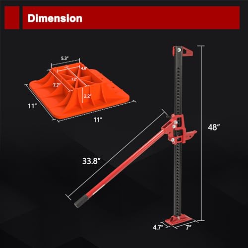 BUNKER INDUST Farm Jack 48" with Jack Base Mate,High Lift Tire Jack Stand Plate Offroad Sand Mud Snow Recovery Kit for Car Truck Jeep ATV SUV UTV - color: 48" Farm Jack with Base