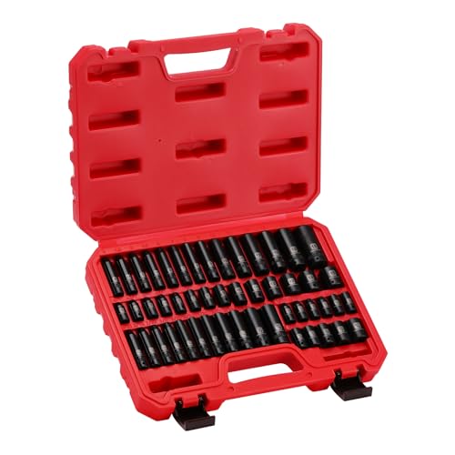 MIXPOWER 50 Pieces 1/4" Dr. Impact Socket Set, CR-V, 6 Point, SAE/Metric, 5/32 Inch - 9/16 Inch, 4mm - 15mm, Shallow/Deep - size: 1/4" Without Accessories