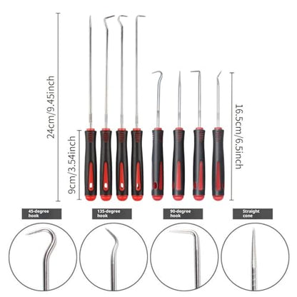 4 Pcs Automotive Pick Tool Set for Car Auto Oil Seal, Precision Steel Removal Kit with Ergonomic Non-Slip Grips for Car Engine, Transmission Seal, Gasket, O-Ring Repair, Maintenance - color: Long