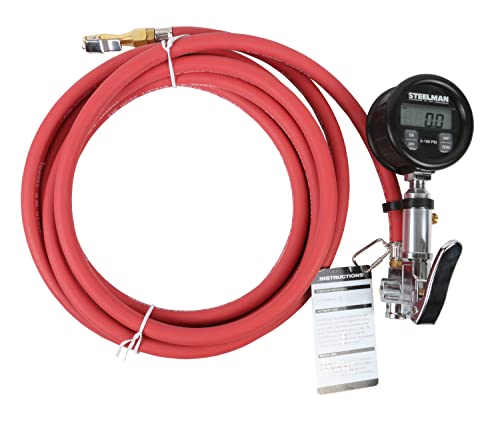 Steelman Digital Pressure Gauge Tire Inflator with 15-Foot Pneumatic Whip Hose, 0-150 PSI, Protective Casing - size: 15-Foot Hose
