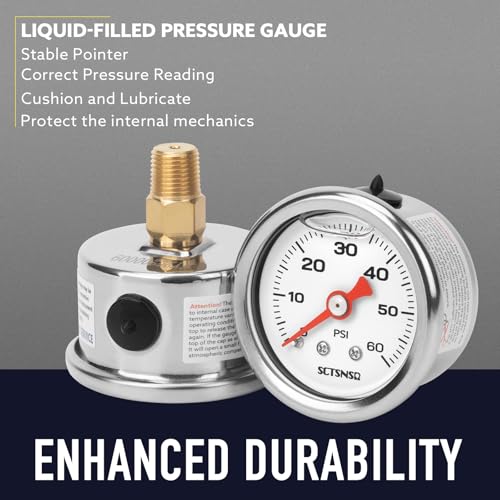 0-60 Psi Fuel Pressure Gauge, 1.5" Dial Size, 1/8" NPT Back Mount, Stainless Steel Case, Glycerin Liquid Filled, Inline Low Pressure Gauge, for Oil Water Air Pressure Test - size: 0-60 Psi, style: Back Mount