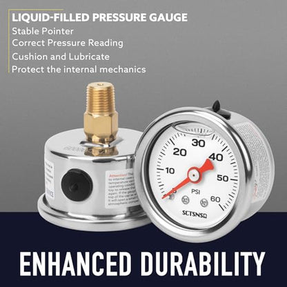 0-60 Psi Fuel Pressure Gauge, 1.5" Dial Size, 1/8" NPT Back Mount, Stainless Steel Case, Glycerin Liquid Filled, Inline Low Pressure Gauge, for Oil Water Air Pressure Test - size: 0-60 Psi, style: Back Mount