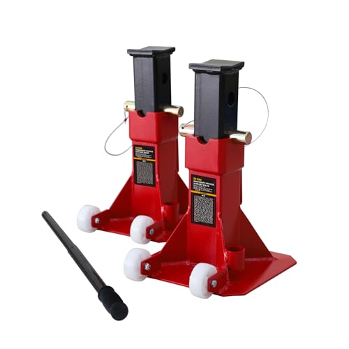 Torin ATZ220006PB Heavy Duty Jack Stands: Pin Style Jack Stand with 2 Casters and Handle, Easily Portable Car Stand for Car SUV, Truck and Pick Up, 22 Ton (44,000 lb) Capacity, Red - size: 22 Ton, style: Caster